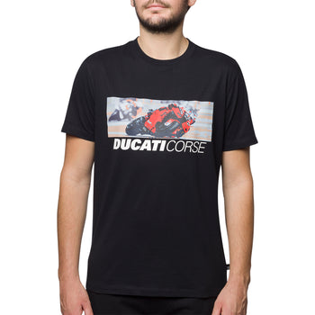 T-shirt nera da uomo con stampa frontale Ducati Corse, Abbigliamento Sport, SKU a722000378, Immagine 0